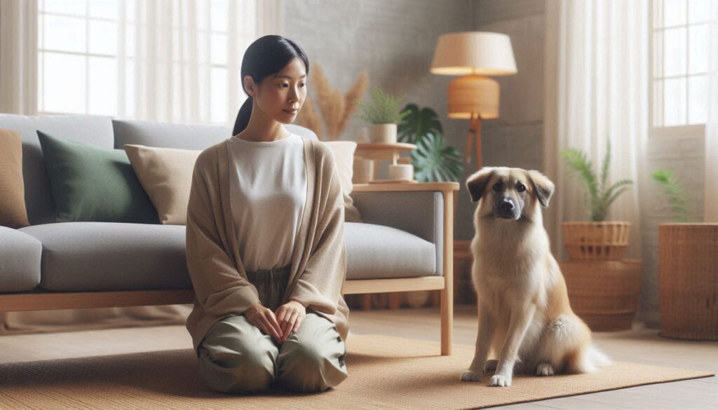 강아지 갑자기 공격적인 이유 상황에서 보호자에게 경계 반응을 보이는 모습