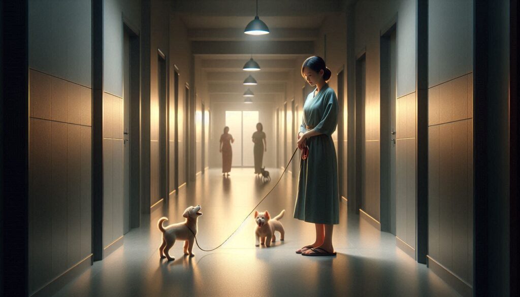 강아지 다른 개 보면 짖는 이유 상황에서 산책 중 다른 개를 보고 반응하는 모습