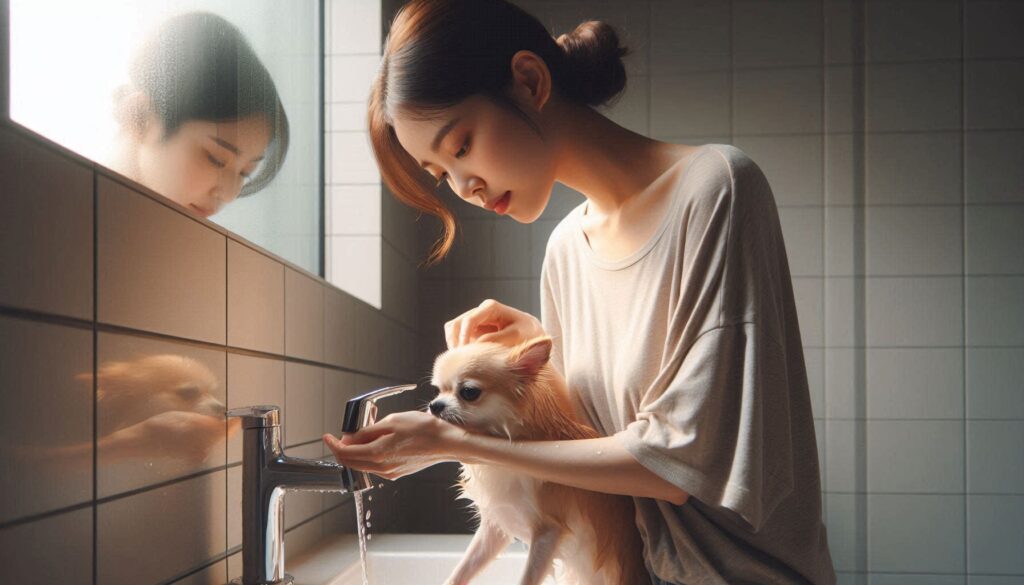 강아지 목욕 주기에 맞춰 목욕하는 반려견과 보호자의 모습