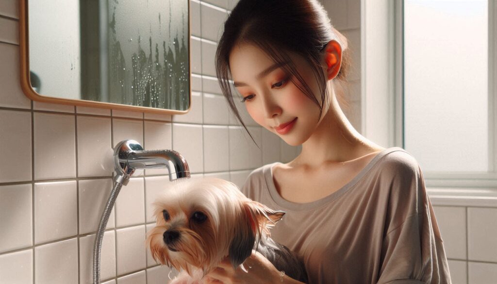 강아지 목욕 주기에 맞춰 목욕하는 반려견과 보호자의 모습