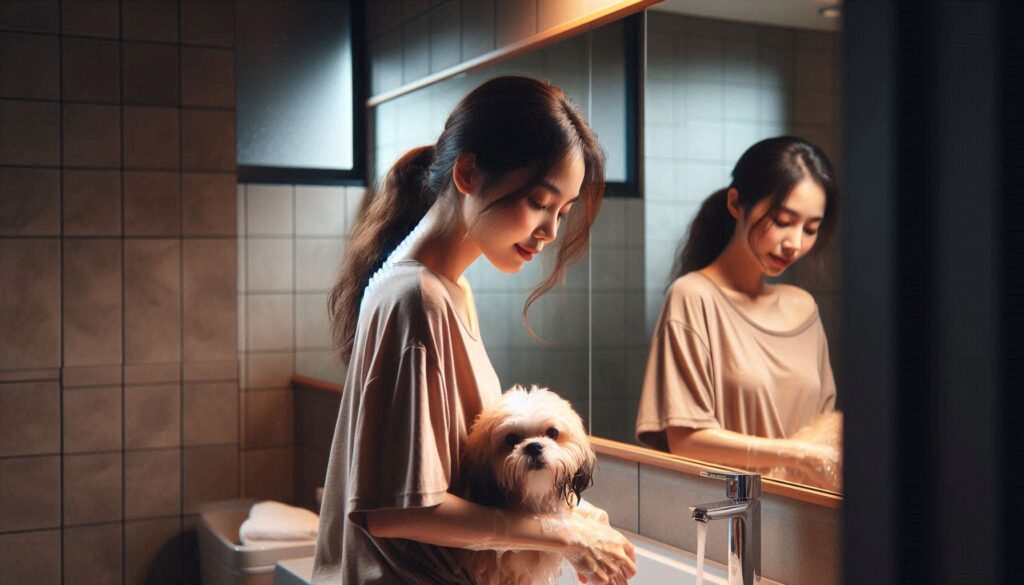 강아지 목욕 주기에 맞춰 목욕하는 반려견과 보호자의 모습