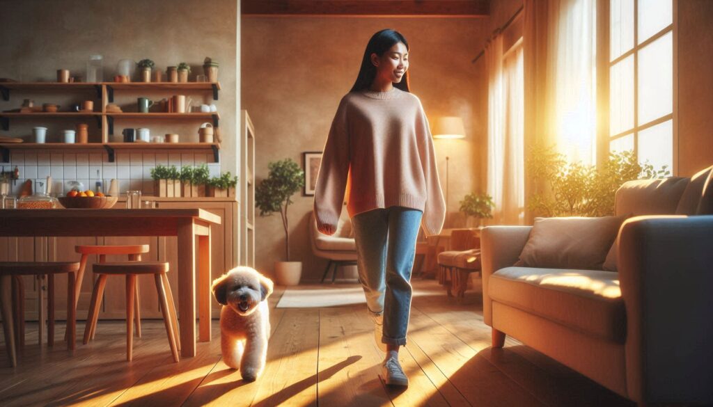 강아지 보호자 따라다니는 이유 상황에서 보호자를 따라 이동하는 모습