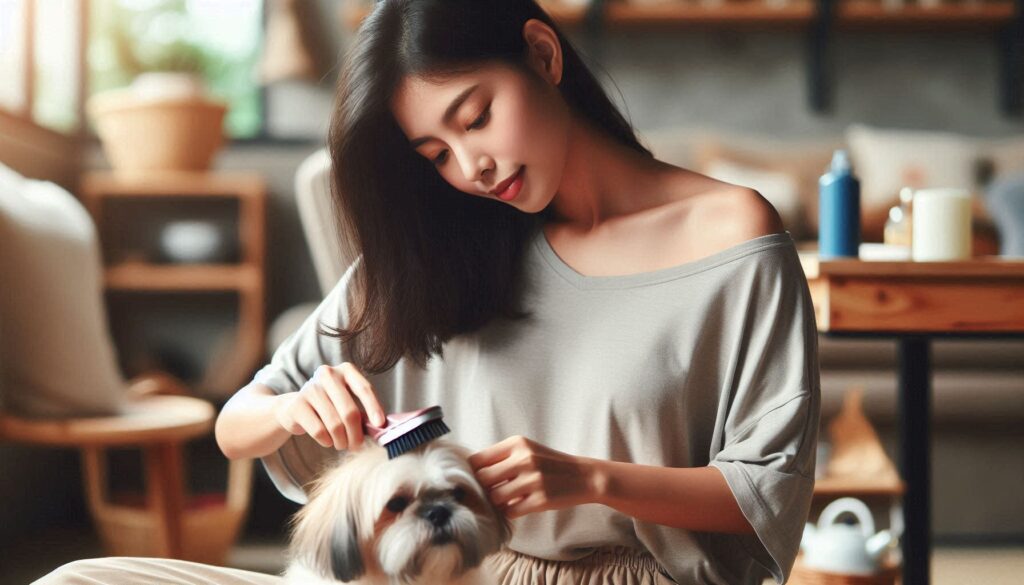 강아지 털관리 방법을 실천하며 빗질하는 보호자의 모습
