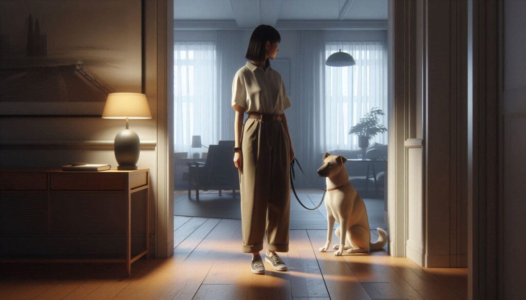 강아지 산책 싫어하는 이유를 설명하는 목줄을 거부하는 반려견 모습