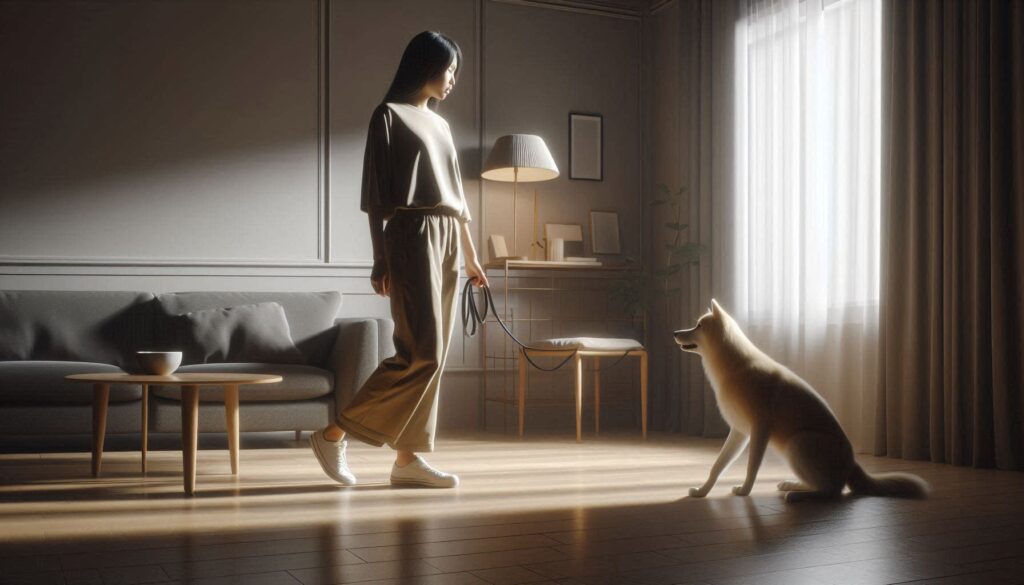 강아지 산책 싫어하는 이유를 설명하는 목줄을 거부하는 반려견 모습