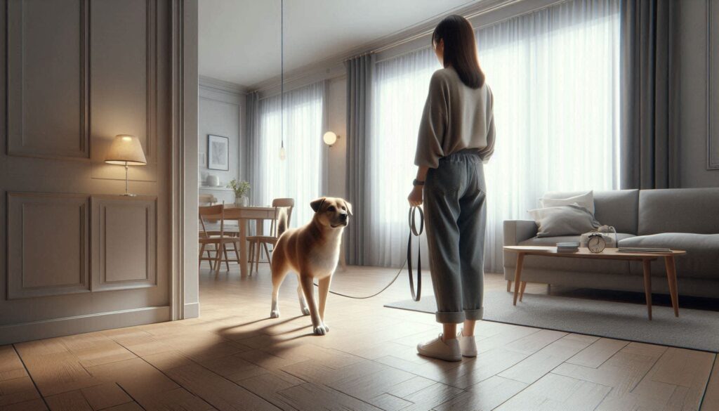 강아지 산책 싫어하는 이유를 설명하는 목줄을 거부하는 반려견 모습