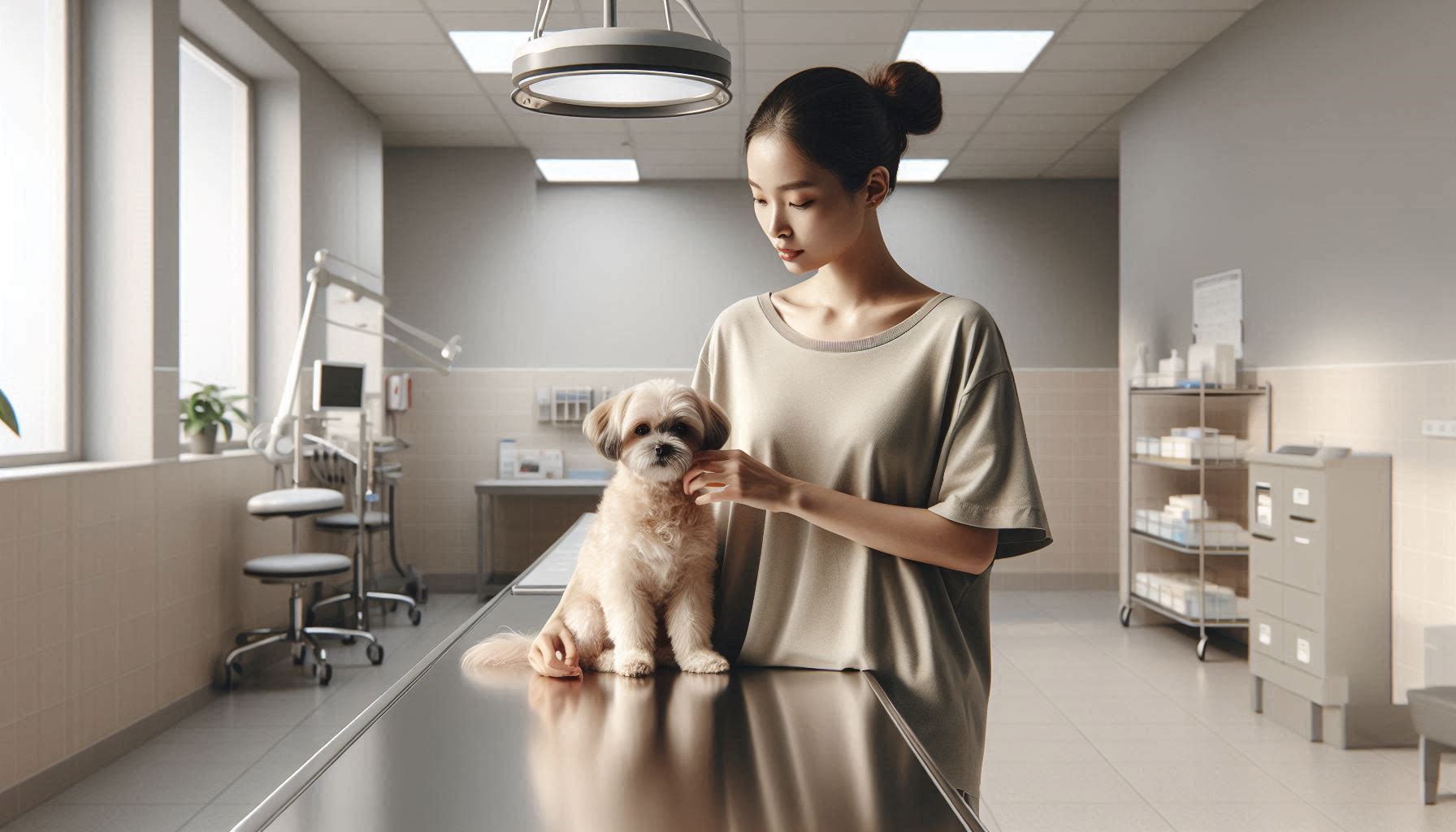 강아지 심장사상충 예방을 위해 약을 준비하고 투여하는 모습