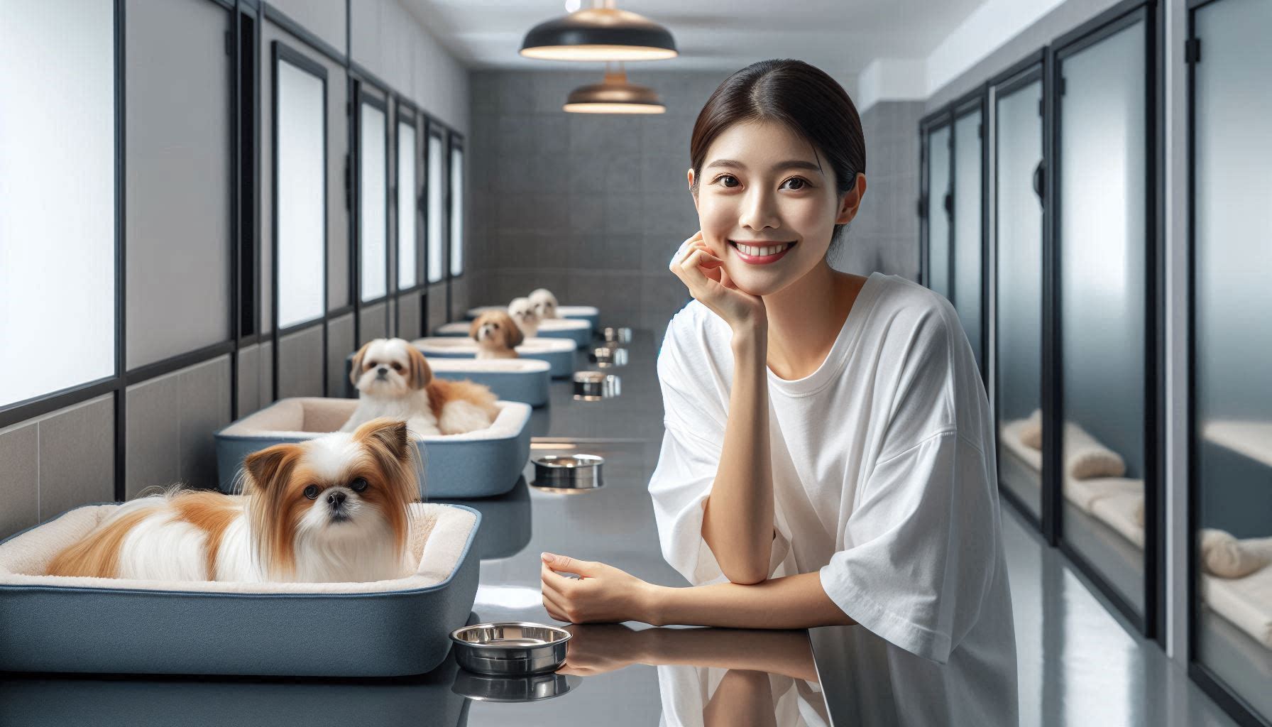 강아지 호텔 맡길 때 주의사항에 따라 시설과 환경을 확인하는 모습