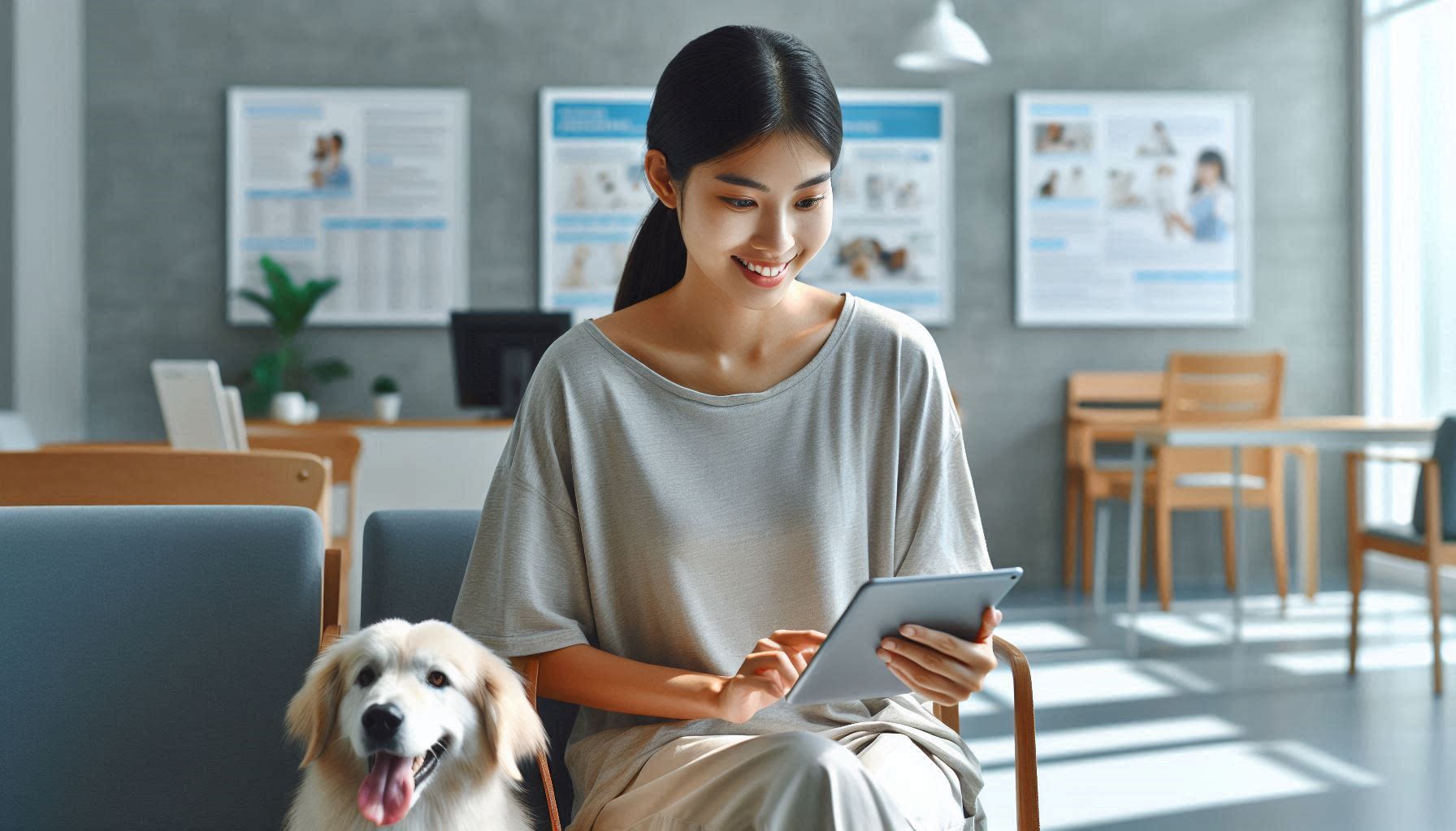 강아지 보험 비교를 위해 여러 상품을 비교하며 보장 내용을 확인하는 모습