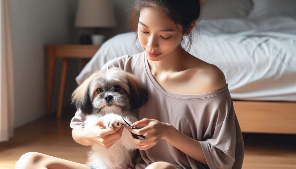 강아지 발톱 자르는 방법을 따라 발톱을 관리하는 보호자의 모습