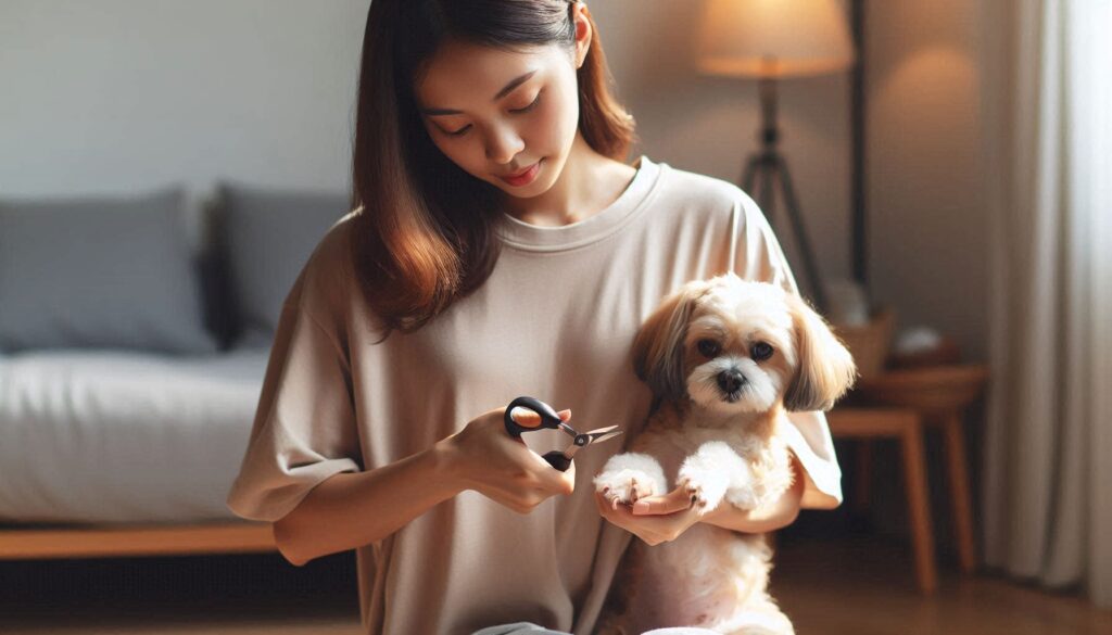 강아지 발톱 자르는 방법을 따라 발톱을 관리하는 보호자의 모습