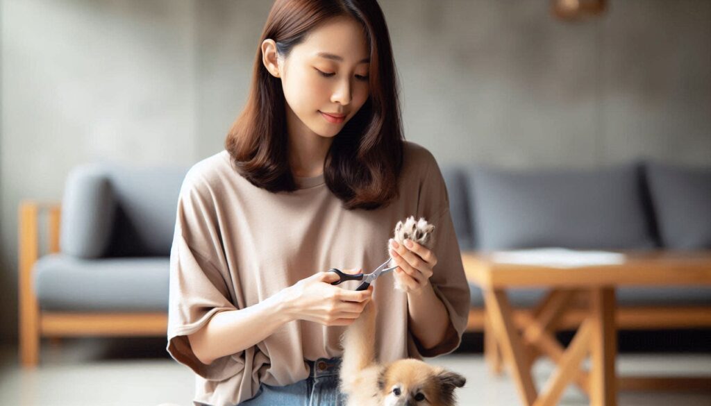 강아지 발톱 자르는 방법을 따라 발톱을 관리하는 보호자의 모습