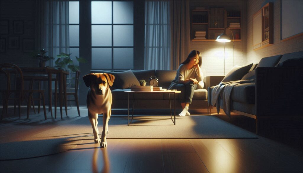 강아지 밤에 안자는 이유를 설명하는 밤에 활동하는 반려견 모습