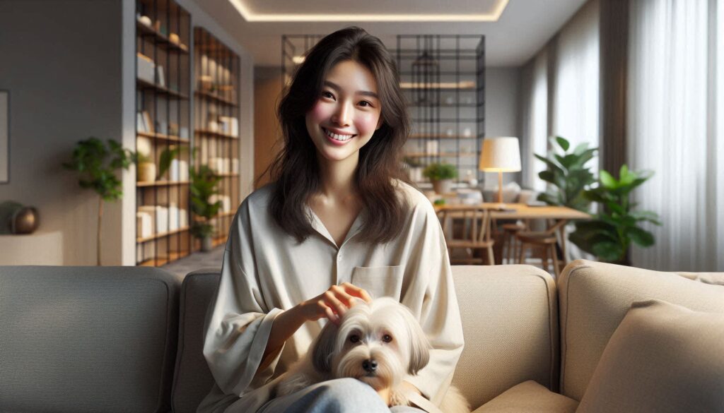 강아지 영양제 필요할까 고민하며 반려견에게 영양제를 주는 보호자의 모습