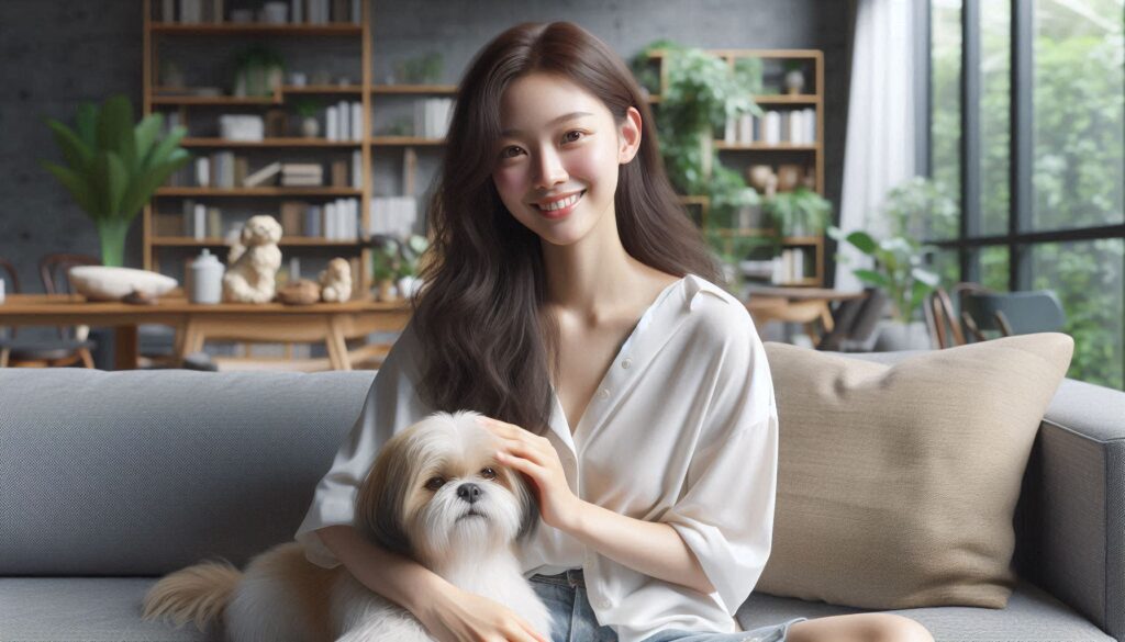 강아지 영양제 필요할까 고민하며 반려견에게 영양제를 주는 보호자의 모습