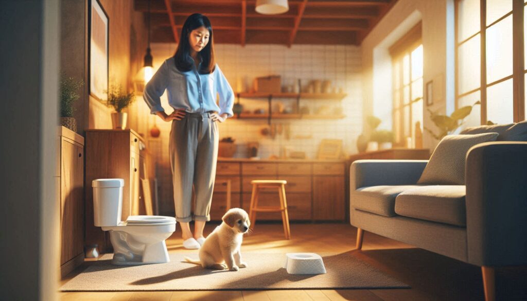 강아지 배변훈련 방법 상황에서 배변 패드 위에서 훈련 중인 모습