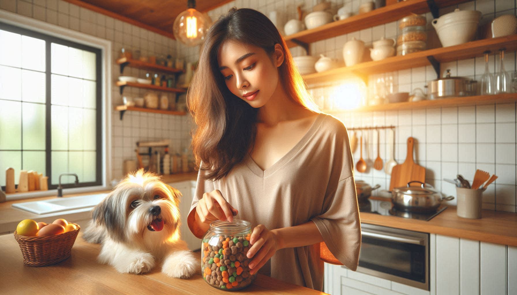 강아지 간식 추천 기준에 맞춰 원재료를 확인하며 간식을 고르는 모습