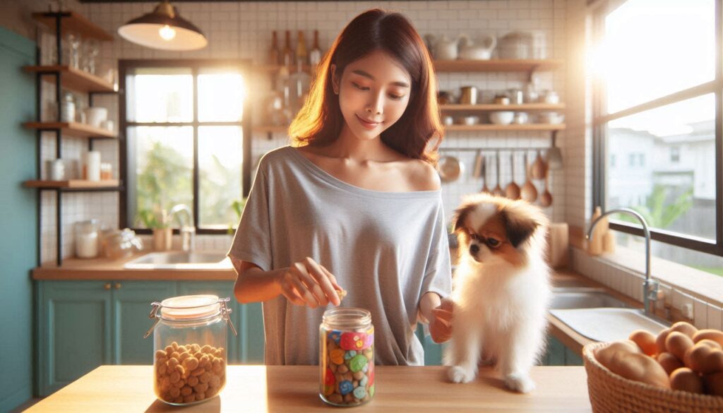 강아지 간식 추천 기준에 따라 보호자가 간식을 선택하는 모습