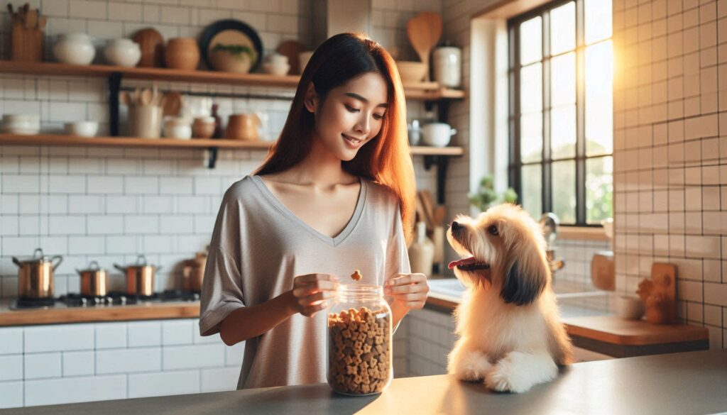강아지 간식 추천 기준에 따라 보호자가 간식을 선택하는 모습