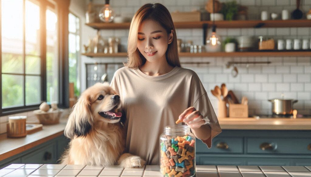 강아지 간식 추천 기준에 따라 보호자가 간식을 선택하는 모습