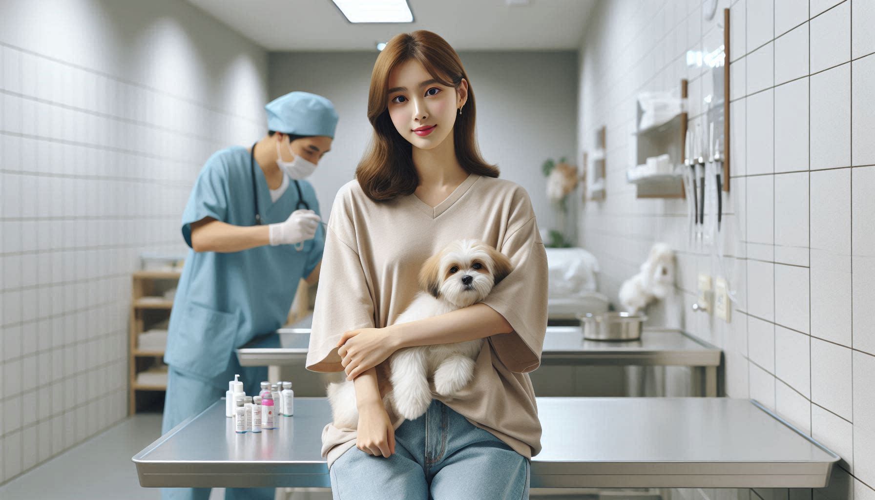 강아지 예방접종 시기에 맞춰 동물병원에서 접종을 받는 모습