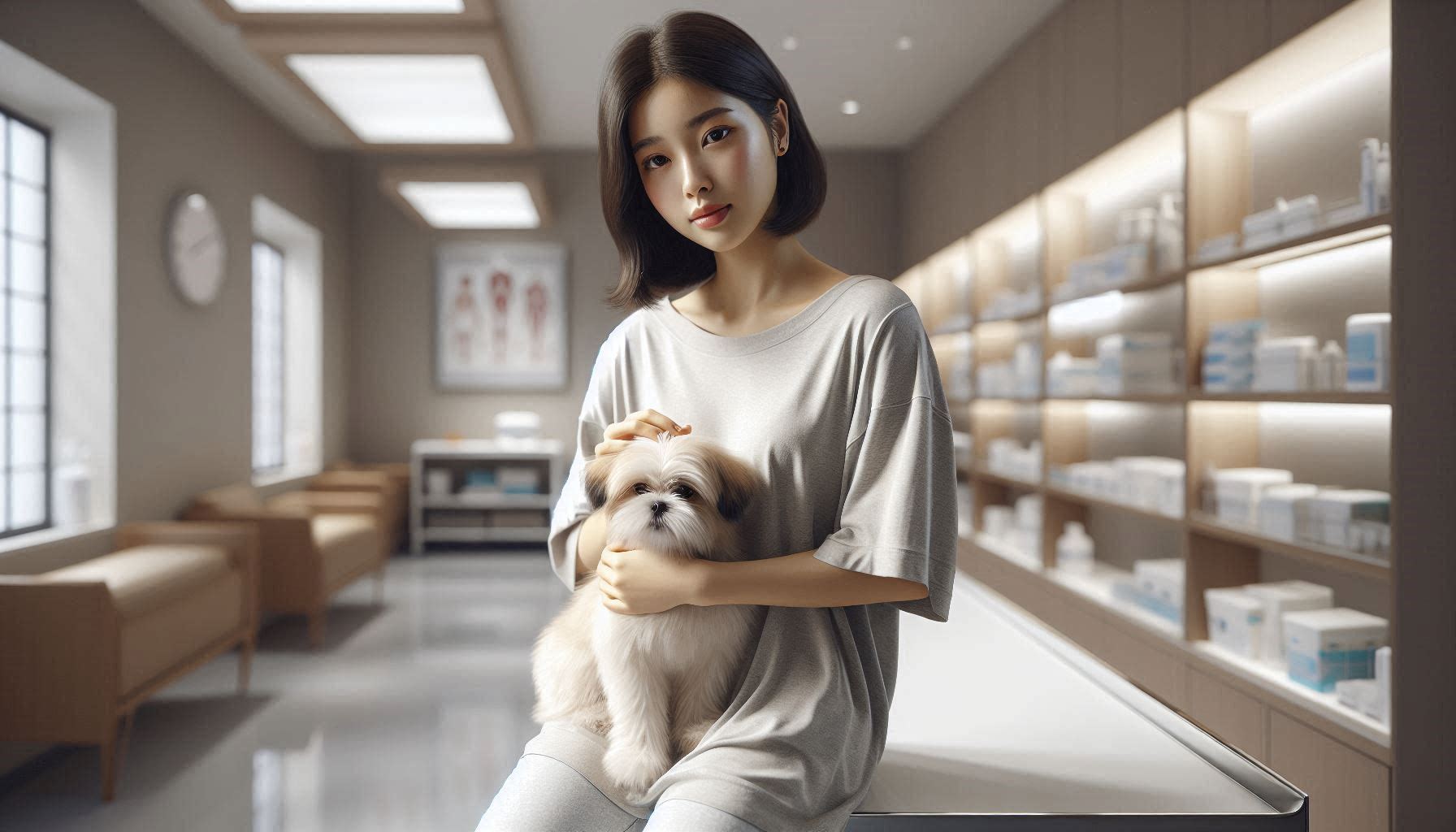 강아지 구토가 계속될 때 병원 방문을 위해 상태를 점검하는 모습