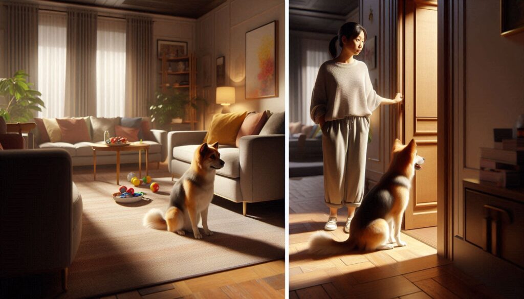 강아지 분리불안 해결 방법 상황에서 문 앞에서 기다리는 반려견 모습