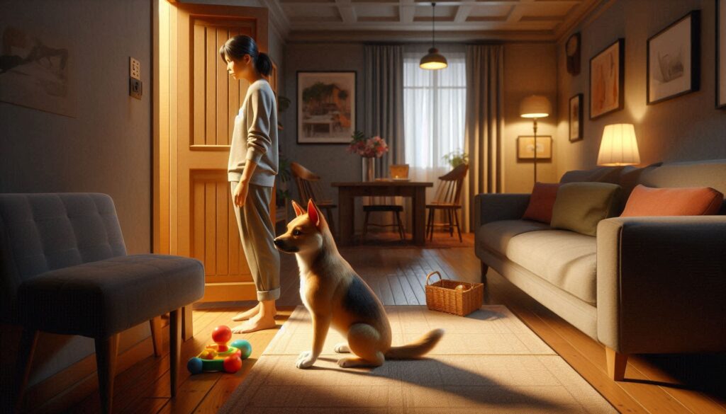 강아지 분리불안 해결 방법 상황에서 문 앞에서 기다리는 반려견 모습