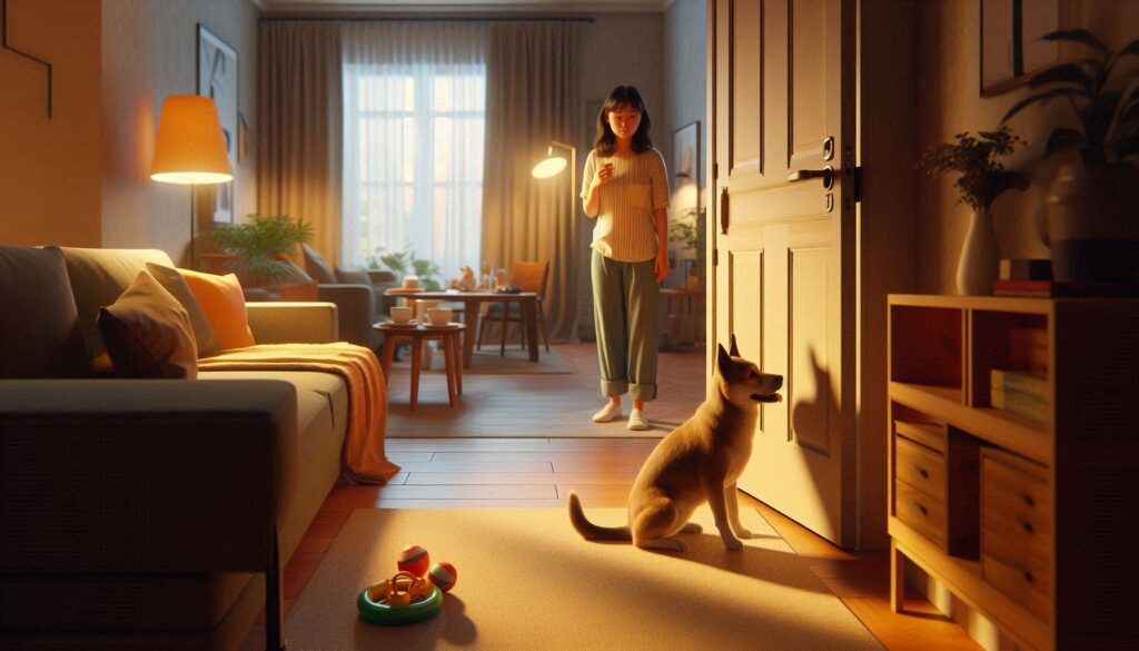강아지 분리불안 해결 방법 상황에서 문 앞에서 기다리는 반려견 모습