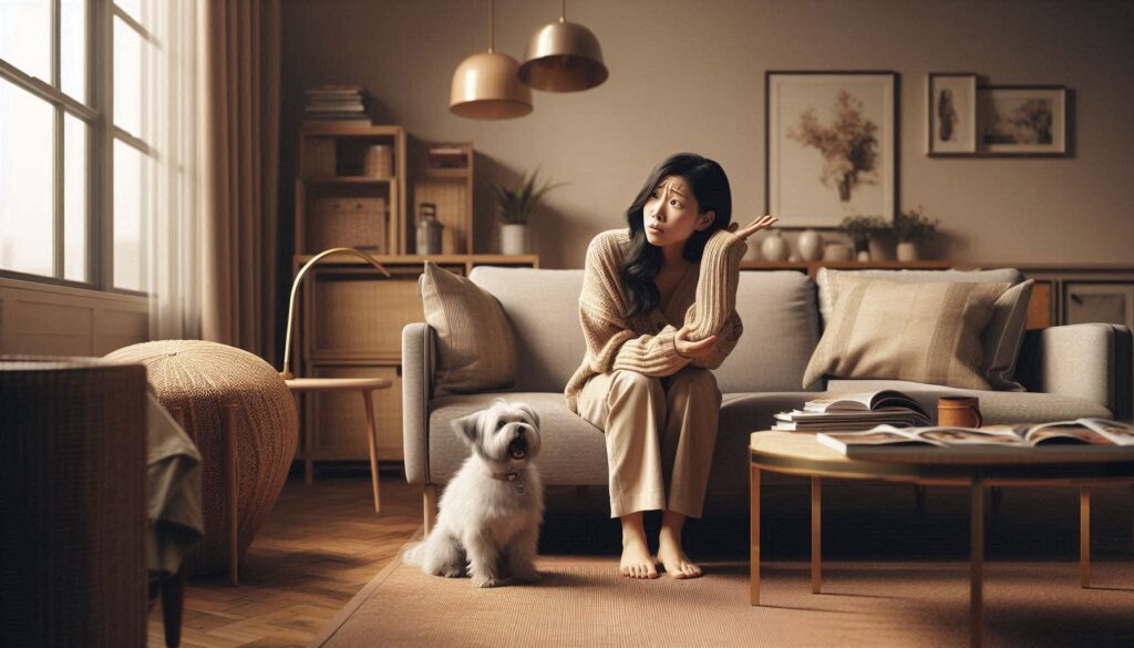 강아지 짖음 행동과 스트레스 상황 설명 이미지