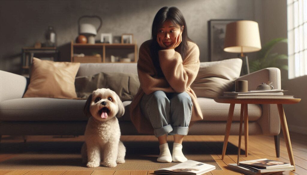 실내에서 강아지가 계속 짖고 있는 모습