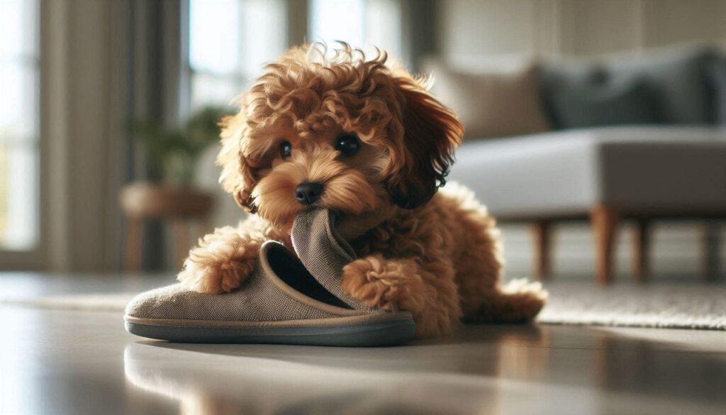 강아지 물어뜯는 행동 교정 방법 슬리퍼 물어뜯는 모습