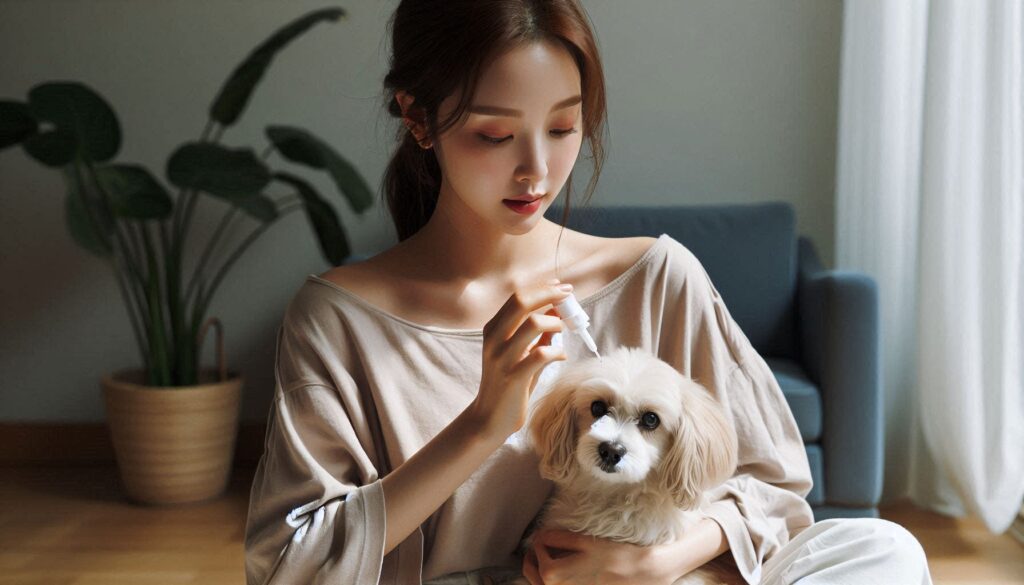 강아지 안약 관리 실천 장면