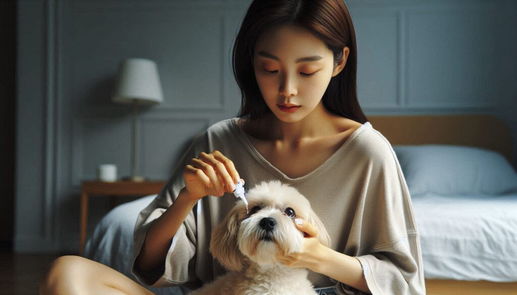 강아지 안약 주의사항 확인 모습