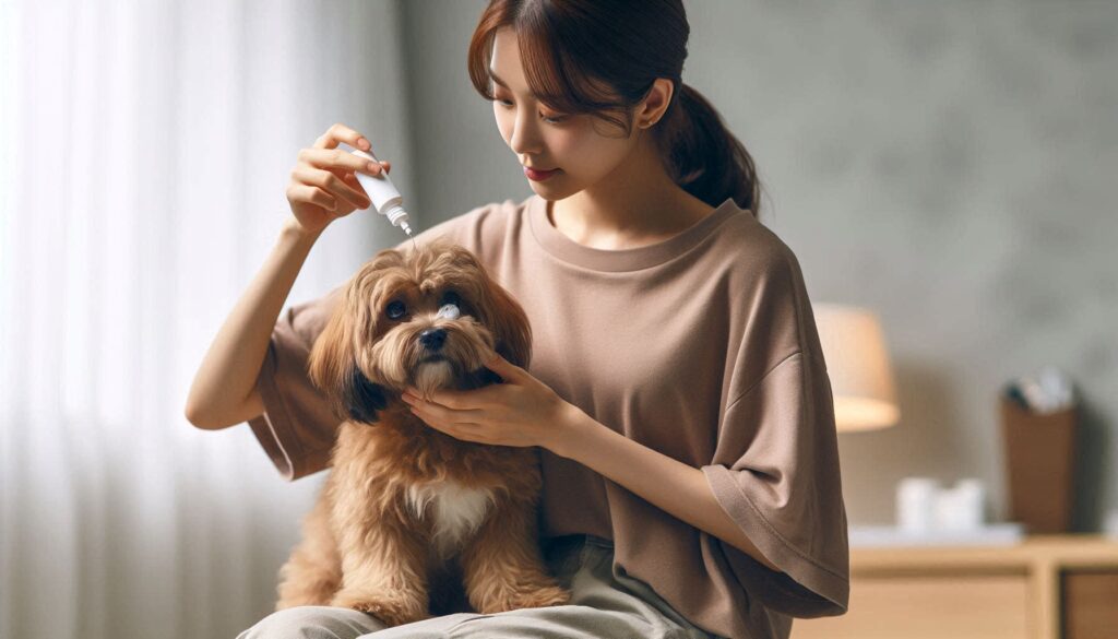 강아지 안약 사용법 실제 투여 장면