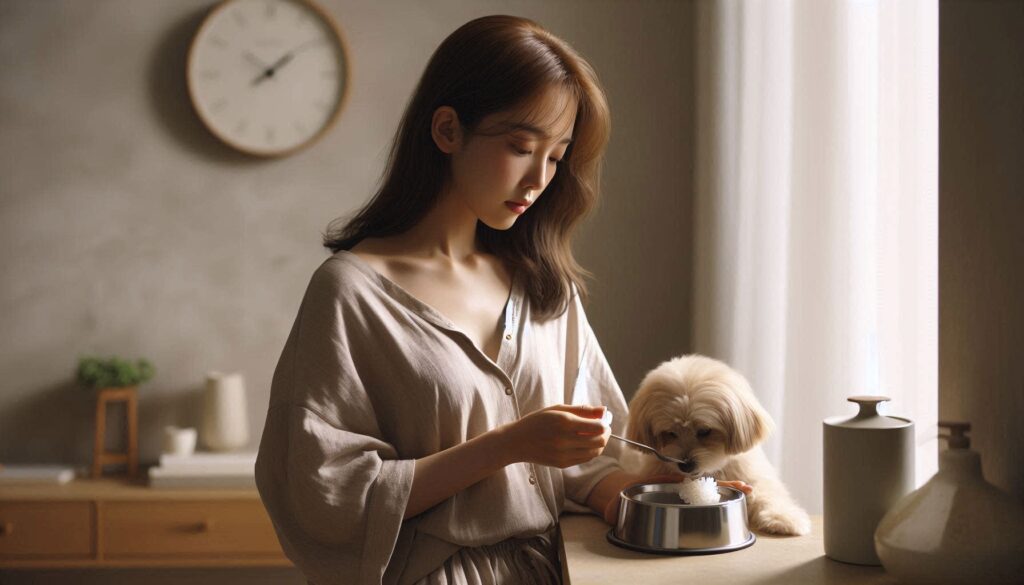 강아지 사료 급여하는 모습