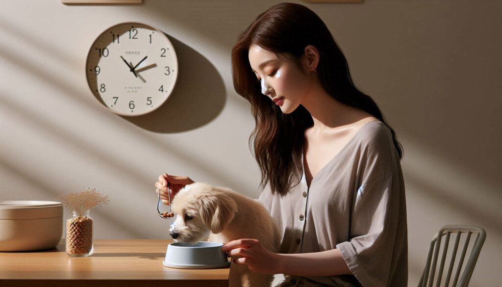 강아지 사료 급여하는 모습