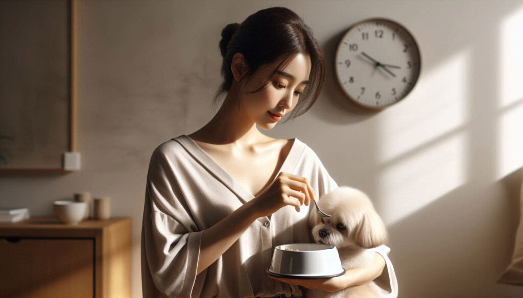 강아지 사료 급여하는 모습