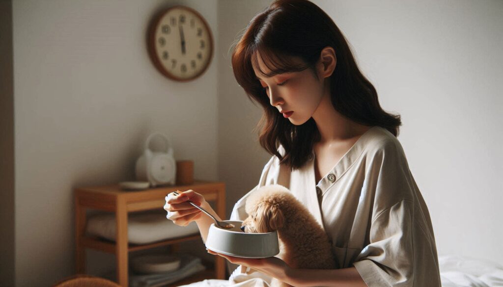 강아지 사료 급여하는 모습