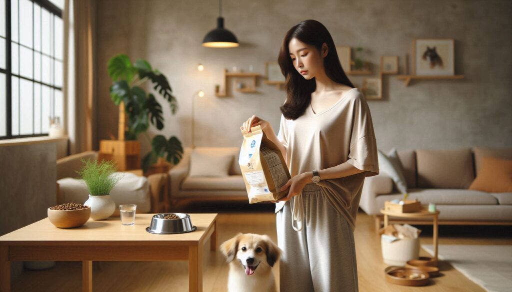 강아지 사료 기준을 확인하는 보호자의 모습