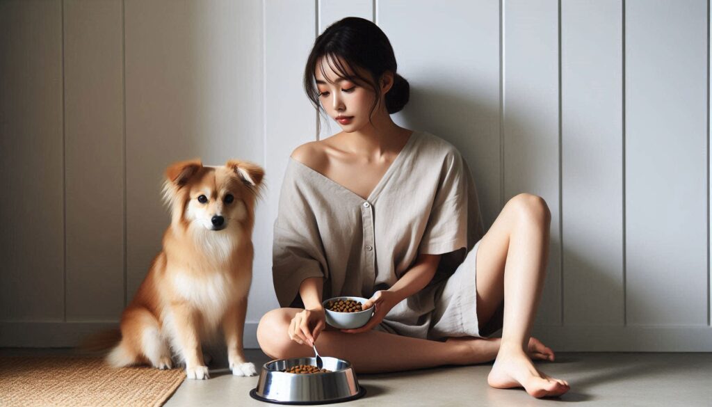 강아지 사료를 섞어주는 모습