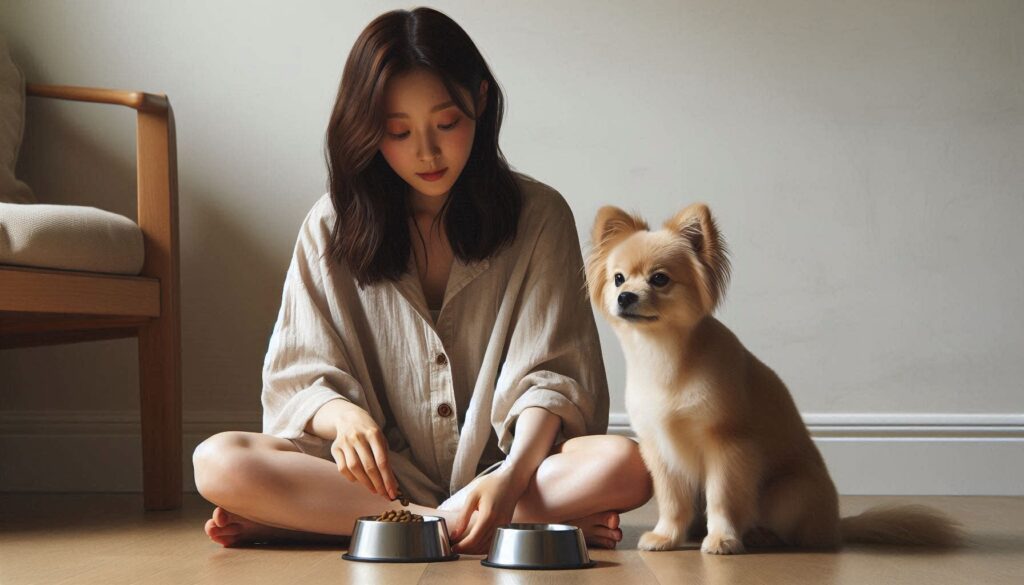 강아지 사료를 섞어주는 모습