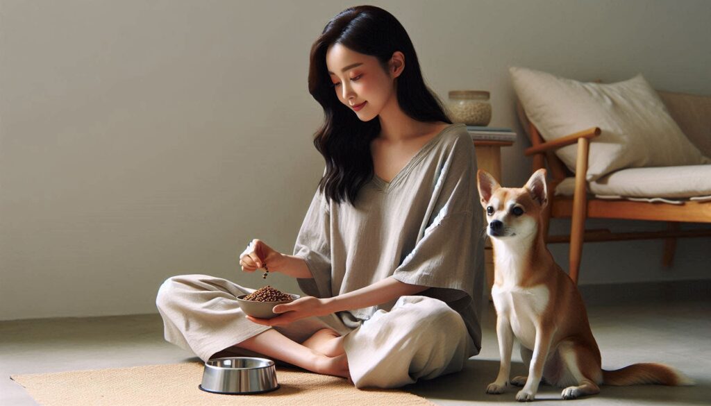 강아지 사료를 섞어주는 모습