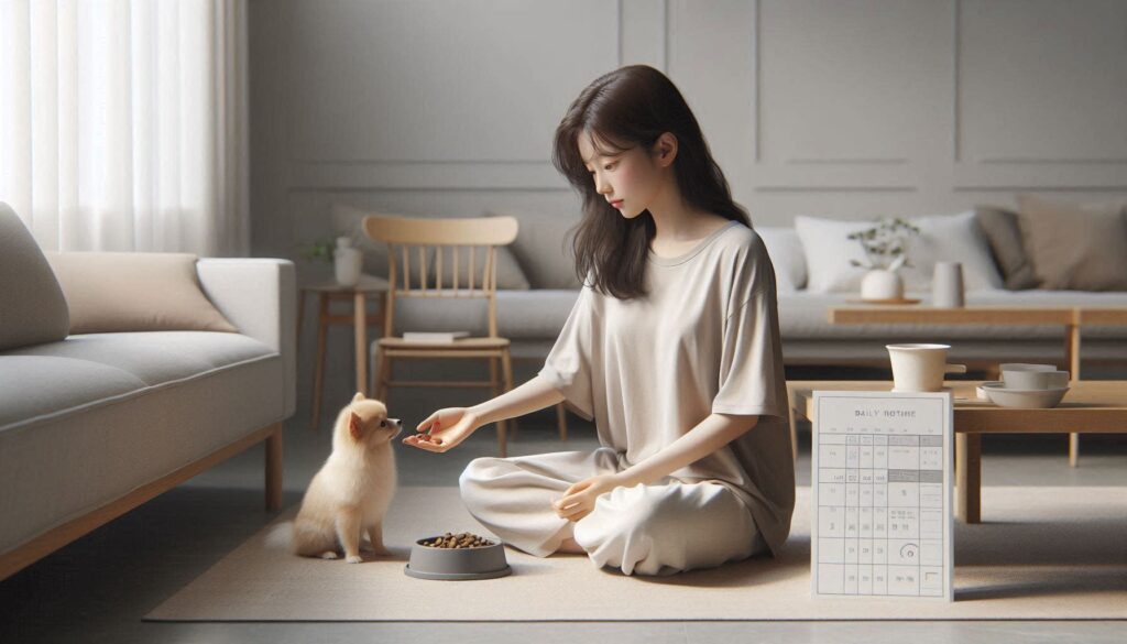 강아지 사료 성분표 읽는 장면
