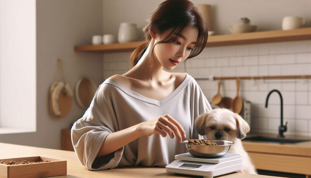 강아지 사료를 계량하는 모습