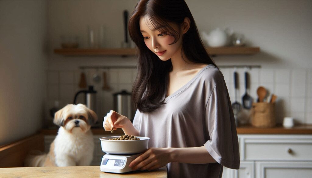 강아지 사료를 계량하는 모습