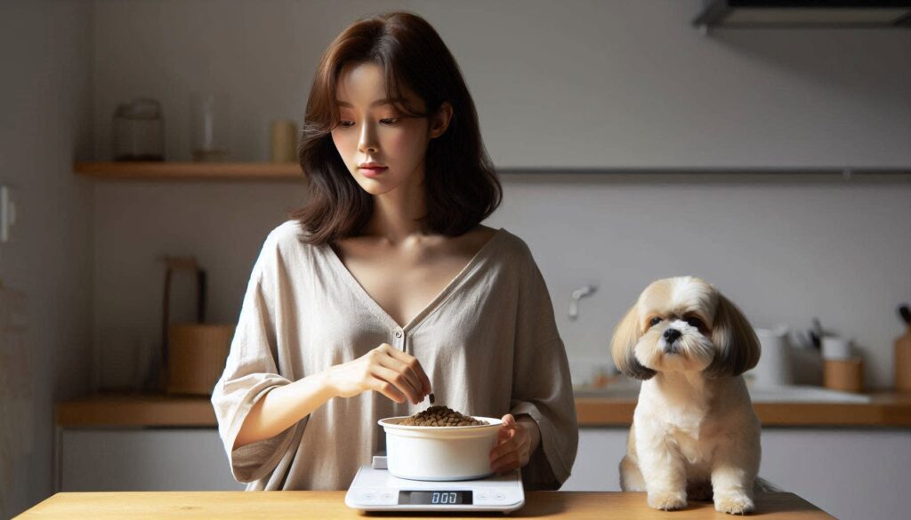 강아지 사료를 계량하는 모습