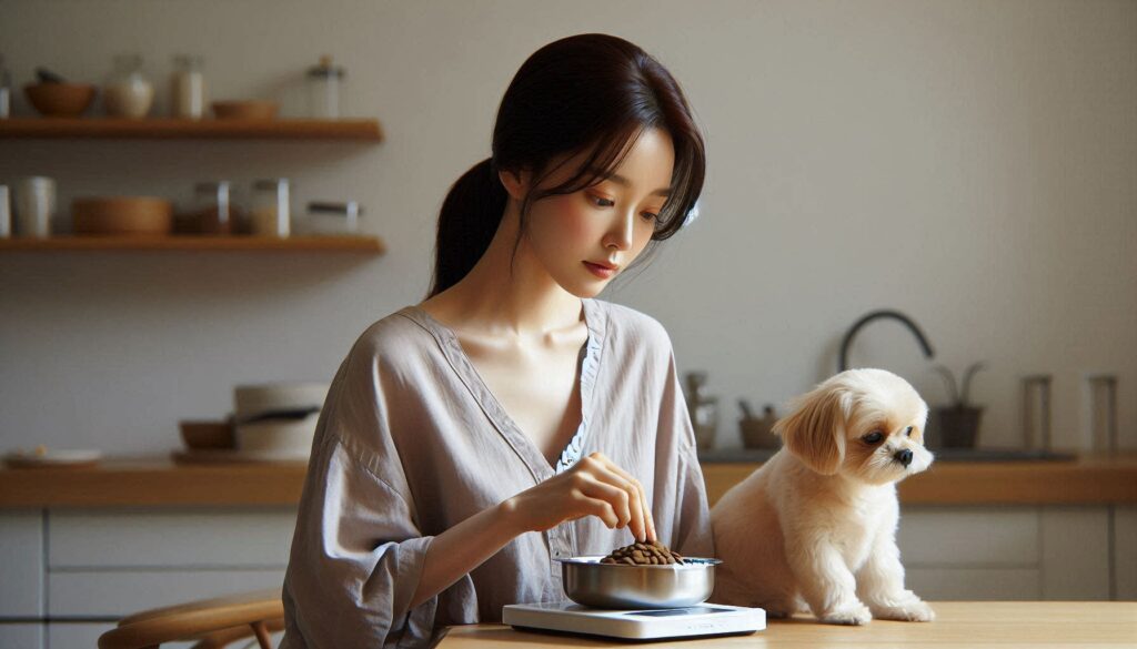 강아지 사료를 계량하는 모습