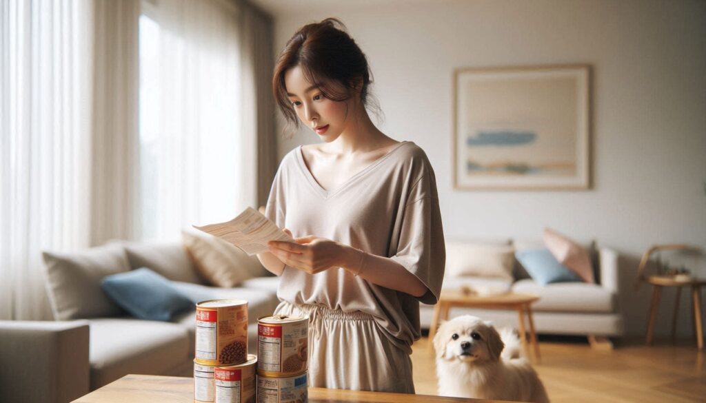 강아지 사료 고르는 보호자의 모습