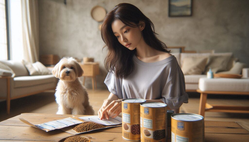 강아지 사료 고르는 보호자의 모습